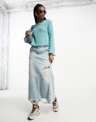 COLLUSION distressed knitted jumper in light blue