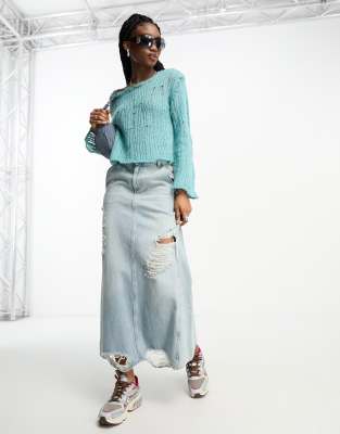 COLLUSION distressed knitted jumper in light blue