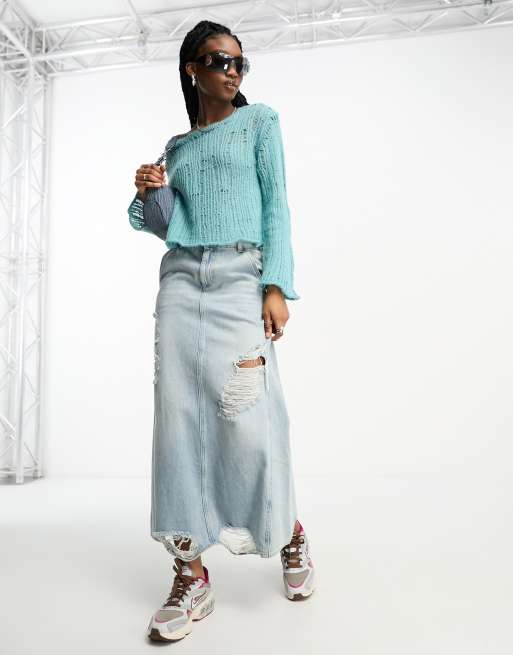 COLLUSION distressed knitted jumper in light blue ClassicfuncenterShops