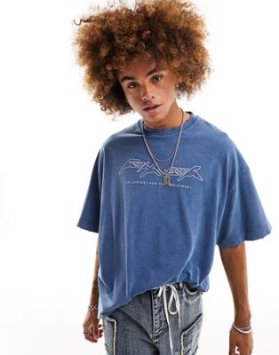 COLLUSION Distressed logo t-shirt in blue
