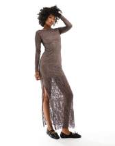 COLLUSION crinkle mesh cap sleeve maxi dress in grey | ASOS