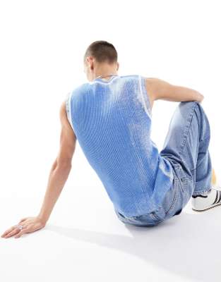 Collusion Distressed Washed Knit Tank In Blue