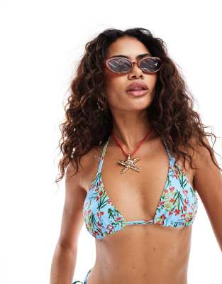 Collusion Ditsy Print Bikini Top In Blue - Part Of A Set