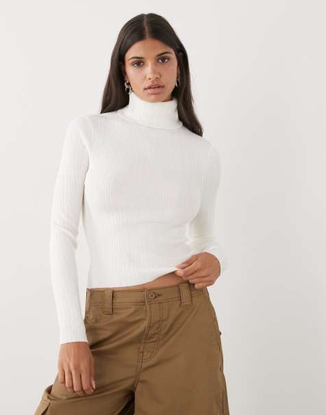 COLLUSION - Dolcevita in maglia morbida a coste écru - view 1