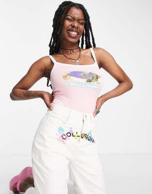 COLLUSION dolphin print cami bodysuit in pink 