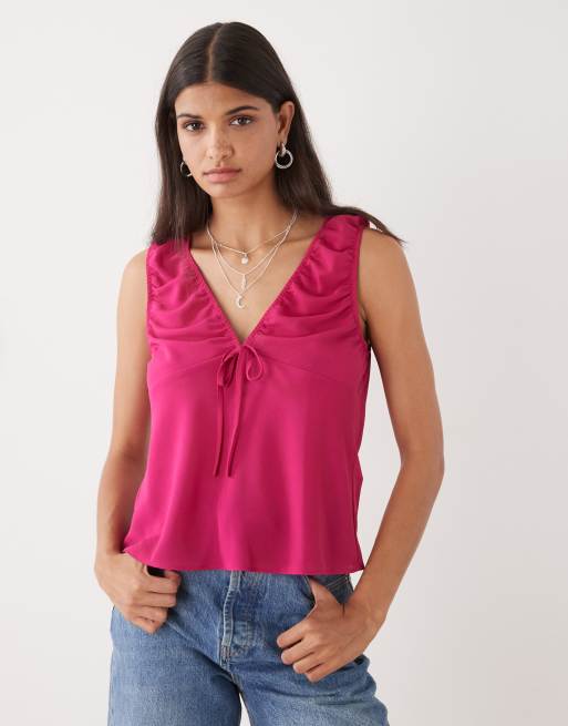 COLLUSION - Doorschijnende camitop in fuchsia roze