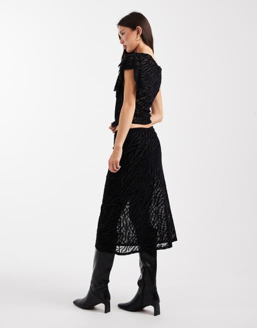 COLLUSION - Doorschijnende rok met enkellengte in flocked zebraprint, deel van co-ord set, 4 van 5