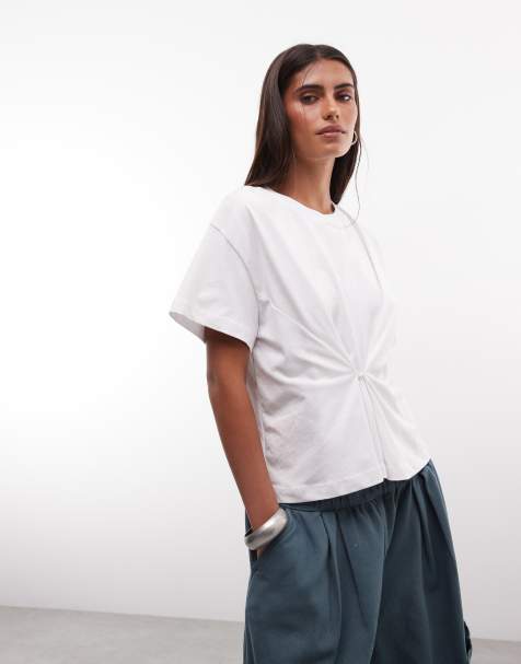 COLLUSION dopasowany T-shirt z guzikami w kolorze białym - view 1