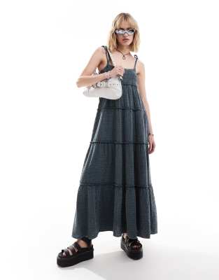 COLLUSION double cloth shirred tiered cami maxi dress in washed blue