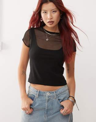 Collusion Double Layer Baby Tee In Black-multi