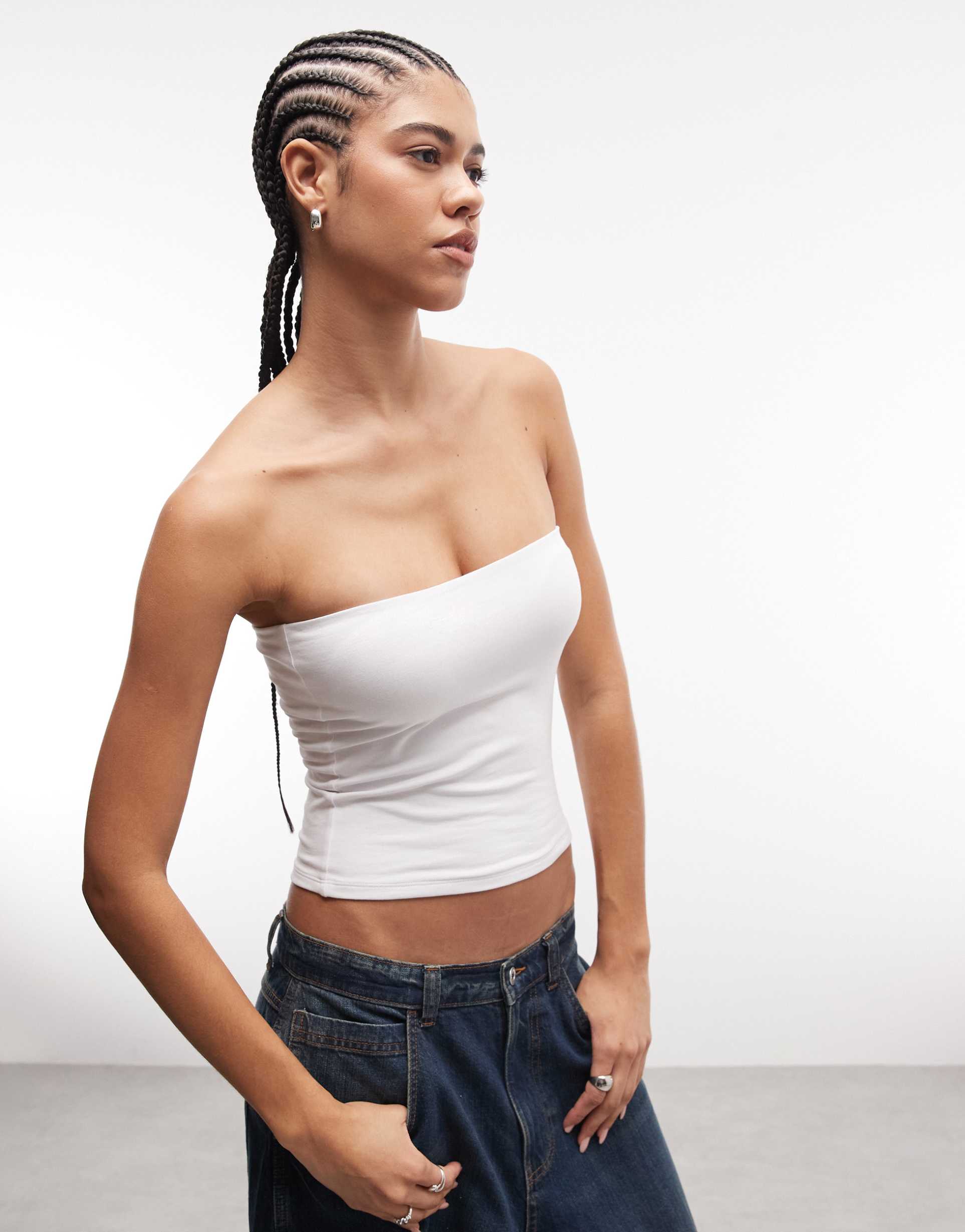 collusion double layer bandeau top in white