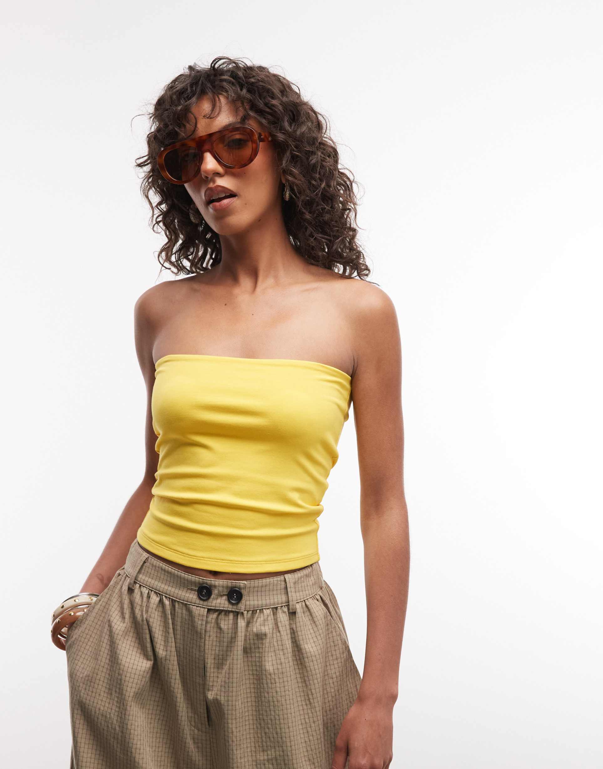 collusion double layer bandeau top in yellow
