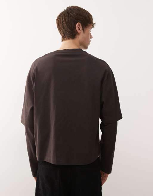 COLLUSION Double layer boxy t-shirt in brown, 3 of 5