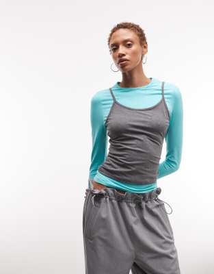 Collusion Double Layer Cami And Long Sleeve Top-blue