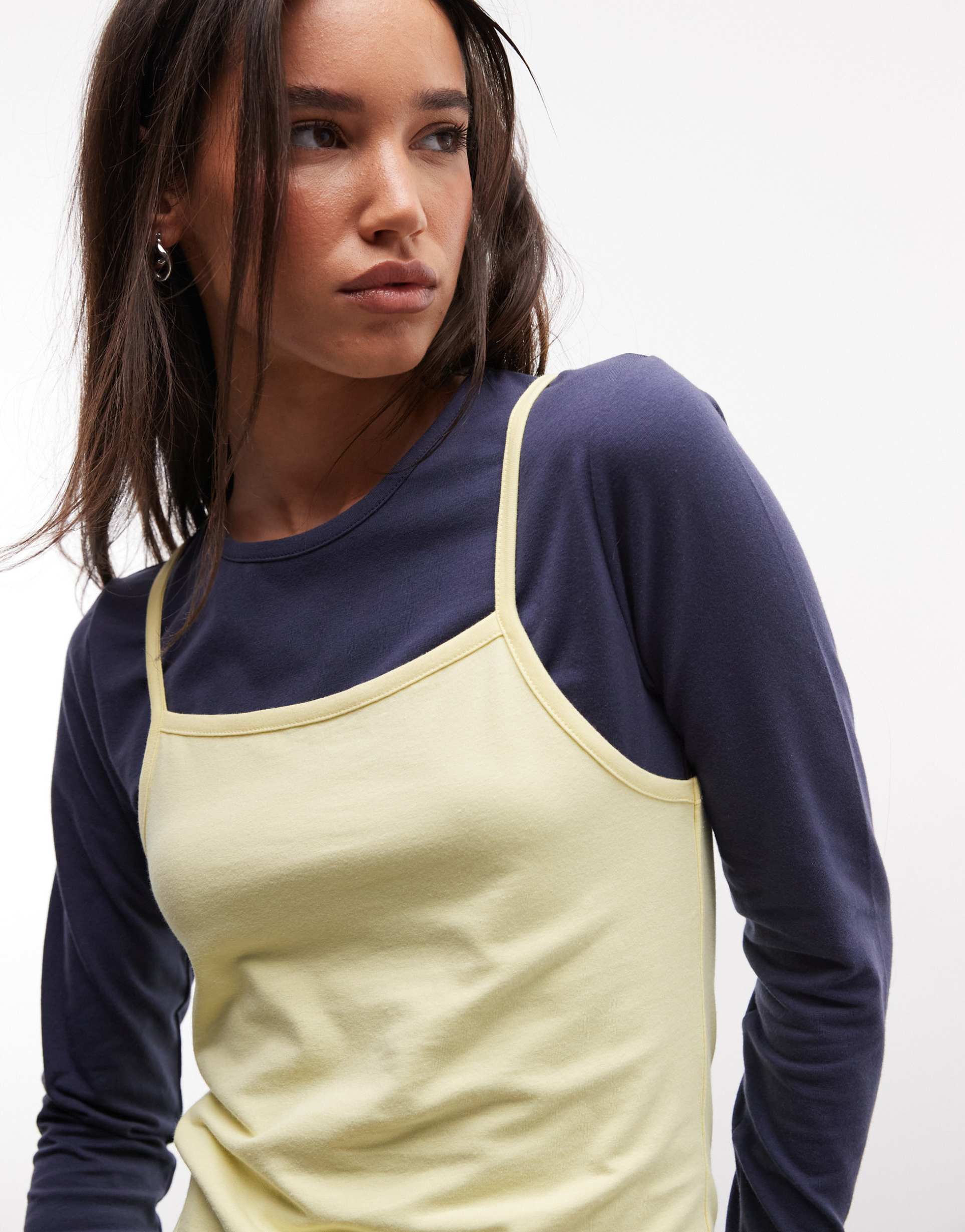 collusion double layer cami top in navy and buttermilk