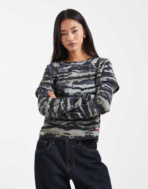 COLLUSION double layer camo long sleeve tee