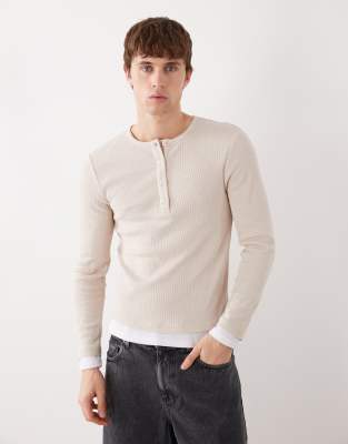 Collusion Double Layer Henley T-shirt In Neutral