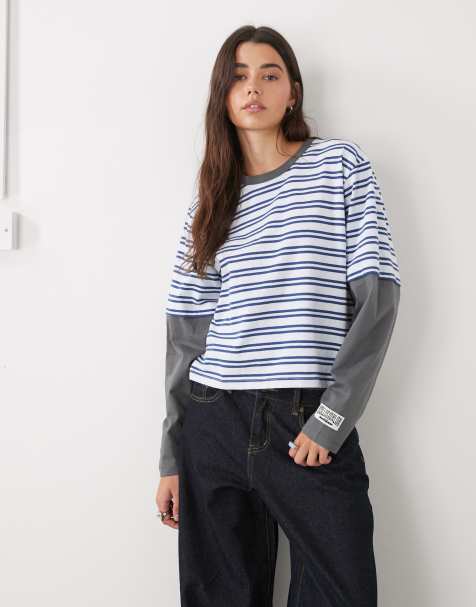 COLLUSION double layer long sleeve in blue stripe