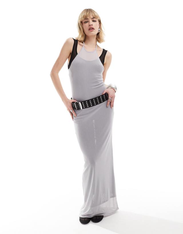 Collusion - double layer maxi dress with halter detail in black & grey