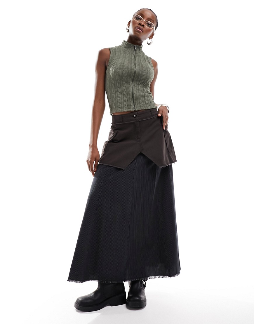 COLLUSION double layer pinstripe maxi skirt-Black