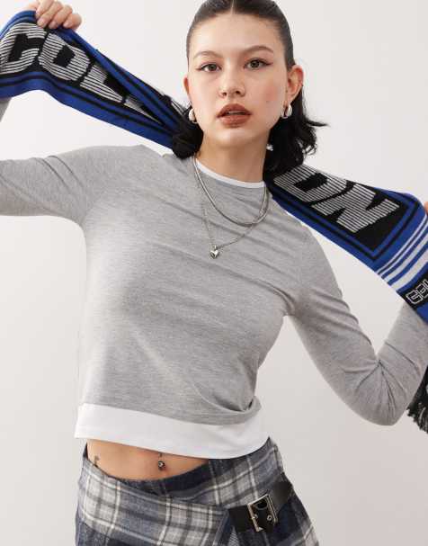 COLLUSION double layer ribbed fitted t-shirt in grey marl - view 1