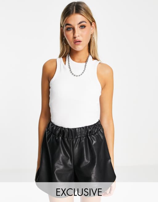 COLLUSION double layer ribbed tank in white