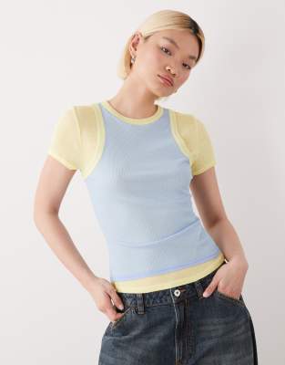 Collusion Double Layer Short Sleeve T-shirt In Blue