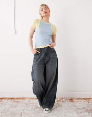 Collusion Double Layer Short Sleeve T-shirt In Blue