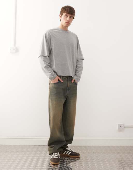 COLLUSION double layer T-shirt in gray heather, 2 of 5