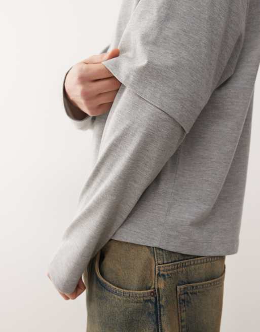 COLLUSION double layer T-shirt in gray heather, 5 of 5