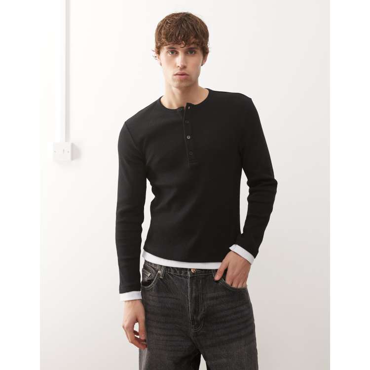 COLLUSION double layered henley neck t-shirt in black | ASOS