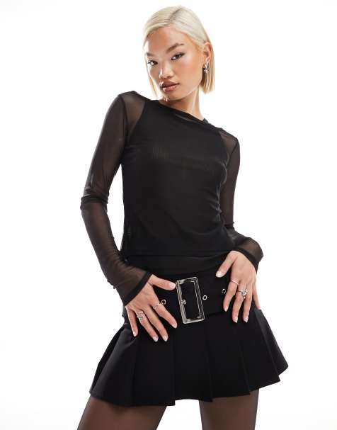 COLLUSION double mesh overlay long sleeve top in black - view 1