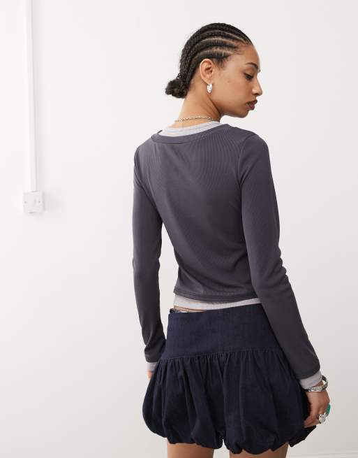 COLLUSION double rib layer long sleeve top in charcoal | ASOS