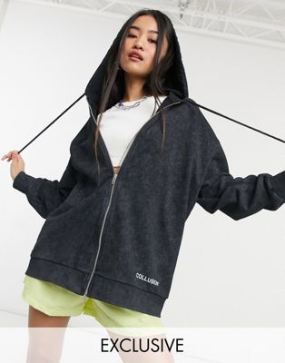 COLLUSION double zip logo hoodie co-ord in charcoal