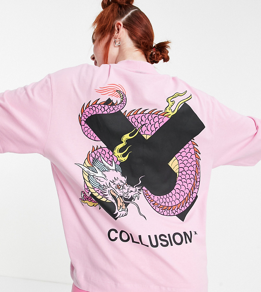 COLLUSION dragon print oversized t-shirt in pink