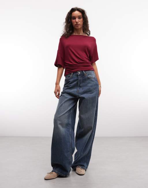 COLLUSION draperet offshoulder i burgundy, 2 af 4