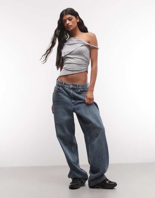 COLLUSION drapey asymmetric one-shoulder top in grey marl, 2 of 4