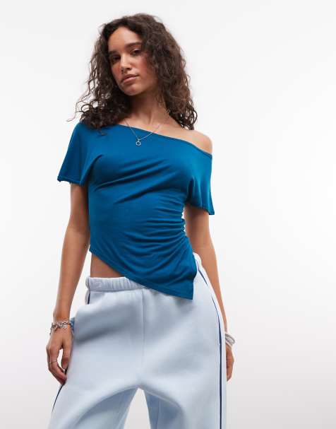 COLLUSION  drapey asymmetric poncho top in teal - view 1