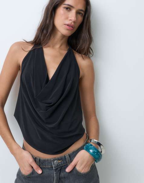 COLLUSION drapey cowl neck top in black