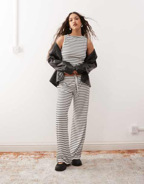 COLLUSION drawstring wide leg stripe trouser co-ord - view 1