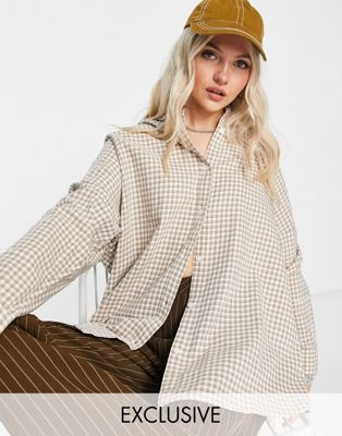 COLLUSION drop shoulder oversized shirt in beige check