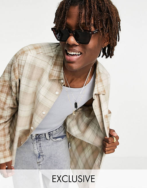  COLLUSION drop shoulder oversized shirt in spliced grey check 