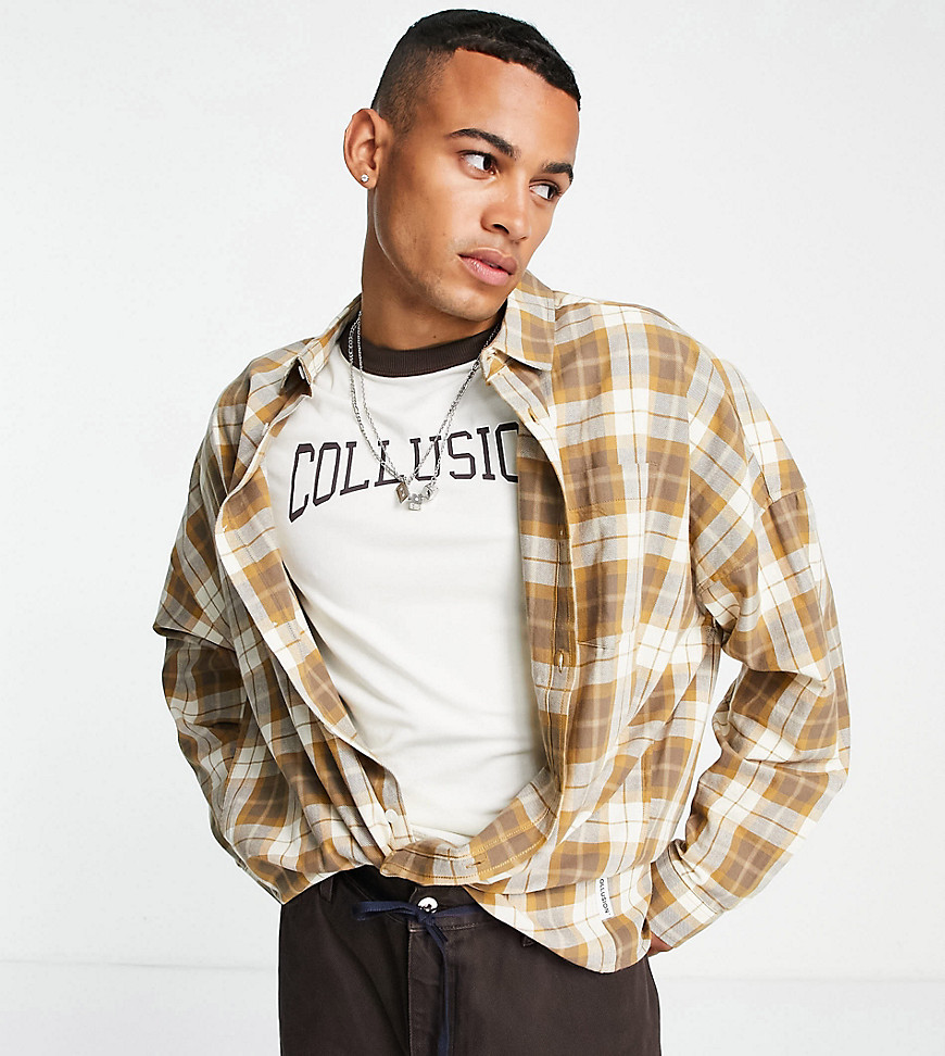 COLLUSION drop shoulder shirt in brown check
