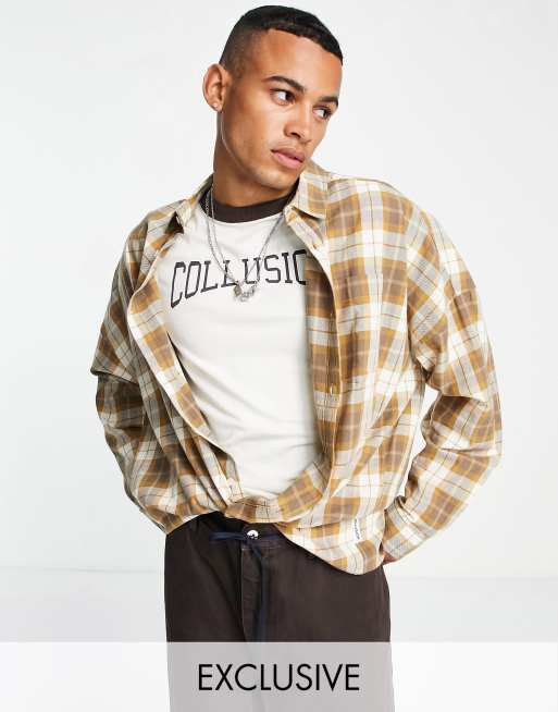 COLLUSION drop shoulder shirt in brown check