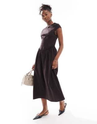 Collusion drop waist boat neck dress in black