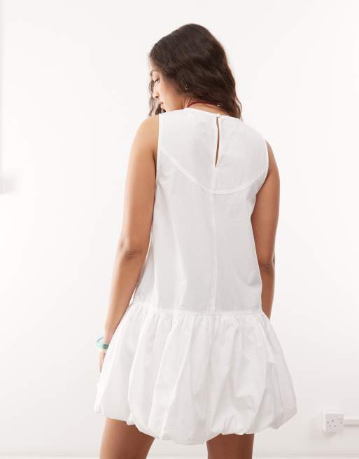 COLLUSION drop waist cotton mini dress in white