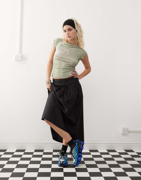 COLLUSION drop waist full midi skirt in black - view 1