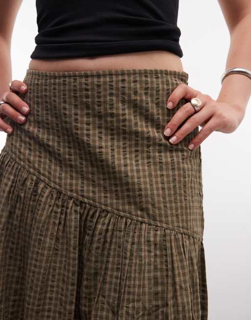 COLLUSION drop waist maxi skirt in green check, 2 of 5