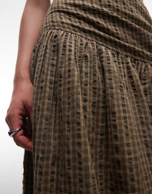 COLLUSION drop waist maxi skirt in green check, 5 of 5