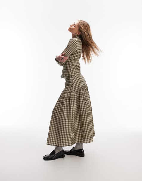 COLLUSION drop waist maxi skirt in green gingham - view 1